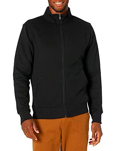 Amazon Essentials Sudadera de Forro Polar con Cuello Perkins y Cremallera Completa Hombre, Negro, L