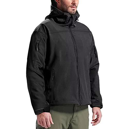 FREE SOLDIER Chaquetas Invierno para Hombre Cazadoras Militar Softshell Ropa de Trabajo Impermeable con Forro Polar para Exteriores Chaquetas de Caza Multibolsillos con Capucha(Negro,L)