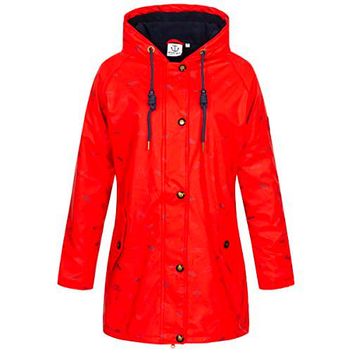 Ankerglut Damen Friesennerz Regenmantel Regenjacke mit Kapuze Gefüttert Wasserdicht Wetterfest Übergangsjacke #ankerglutmeer Chaqueta para Lluvia