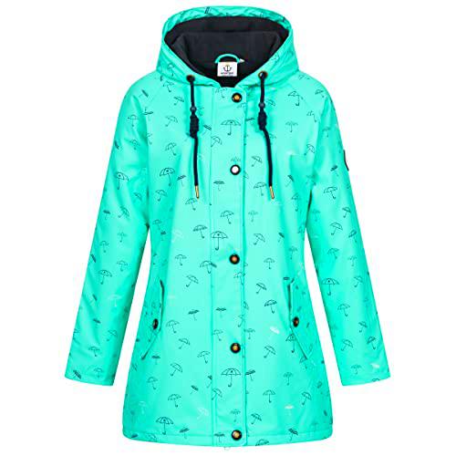 Ankerglut Damen Friesennerz Regenmantel Regenjacke mit Kapuze Gefüttert Wasserdicht Wetterfest Übergangsjacke #ankerglutmeer Chaqueta para Lluvia