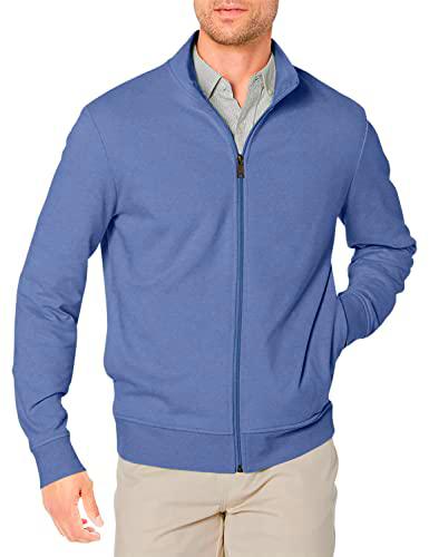 Amazon Essentials Sudadera Ligera de Felpa con Cremallera Completa y Cuello Perkins Hombre, Añil, XS