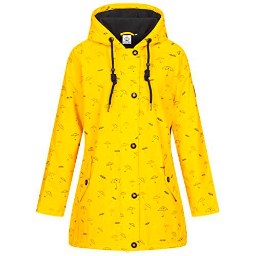 Ankerglut Damen Friesennerz Regenmantel Regenjacke mit Kapuze Gefüttert Wasserdicht Wetterfest Übergangsjacke #ankerglutmeer Chaqueta para Lluvia