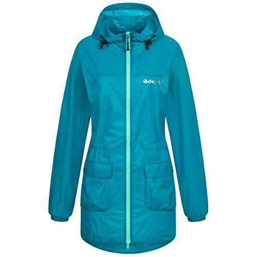 Deproc Active Damen Regenmantel Regenjacke mit Kapuze Wasserdicht Wetterfest Windbreaker Übergangsjacke Lynn Women Chaqueta para Lluvia