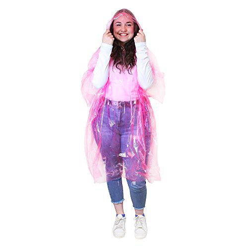 eBuyGB Poncho de lluvia impermeable de emergencia - Pacamac al aire libre (rosa transparente)