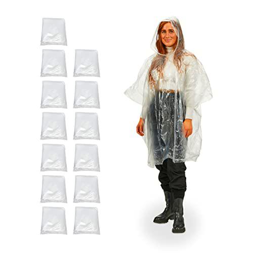 Relaxdays Poncho de lluvia desechable, juego de 13 unidades