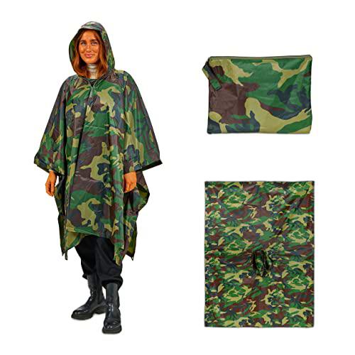 Relaxdays Chubasquero Camuflaje, Poncho Lluvia Reutilizable