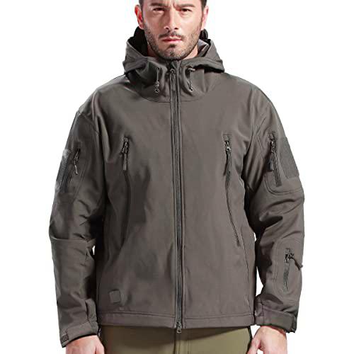 FREE SOLDIER Chaquetas Invierno para Hombre Cazadoras Militar Softshell Ropa de Trabajo Impermeable con Forro Polar para Exteriores Chaquetas de Caza Multibolsillos con Capucha (Gris,XL)