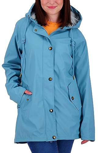 Ankerglut Damen Friesennerz Regenmantel Regenjacke mit Kapuze Gefüttert Wasserdicht Wetterfest Übergangsjacke #ankerglutnebel Chaqueta para Lluvia