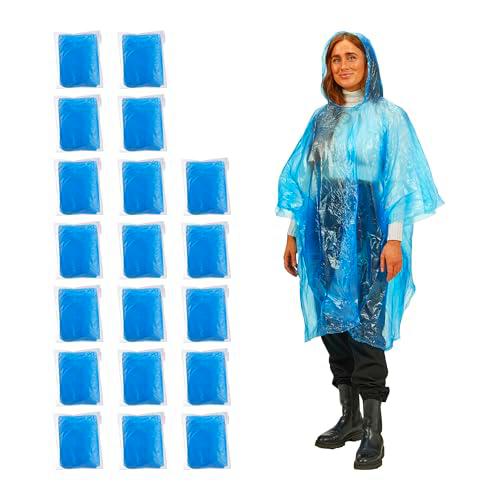 Relaxdays Pack 20 Chubasqueros Desechables, Ponchos de Lluvia con Capucha