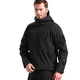 FREE SOLDIER Chaquetas Invierno para Hombre Cazadoras Militar Softshell Ropa de Trabajo Impermeable con Forro Polar para Exteriores Chaquetas de Caza Multibolsillos con Capucha (Black,3XL)