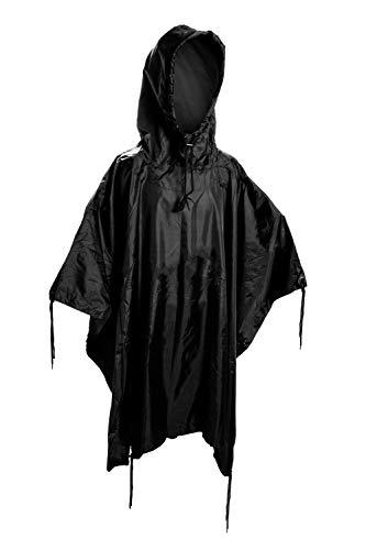 Mil tec , Poncho impermeable con capucha Ripstop, negro