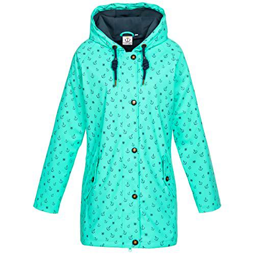 Ankerglut Damen Friesennerz Regenmantel Regenjacke mit Kapuze Gefüttert Wasserdicht Wetterfest Übergangsjacke #ankerglutwolke Chaqueta para Lluvia